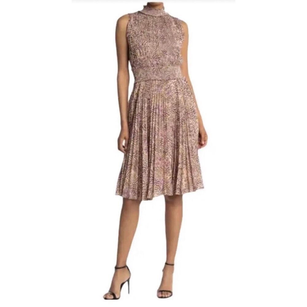 Nanette Lepore Leopard Smocked Waist Sleeveless Midi Dress Sz 12